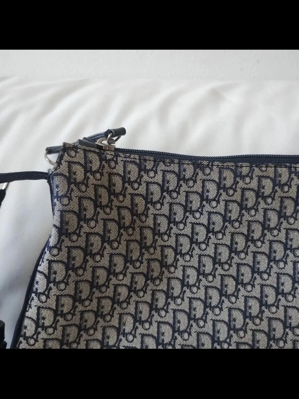 Dior Gray and Navy Oblique Logo Crossbody Messenger Bag